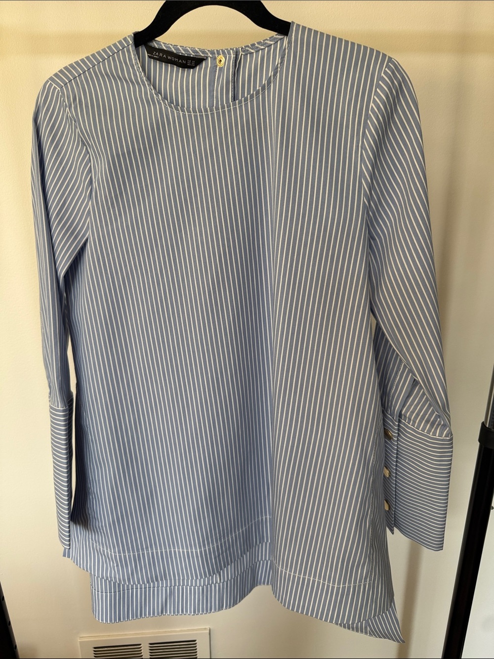 Zara Light Blue and White Pinstripe Tunic